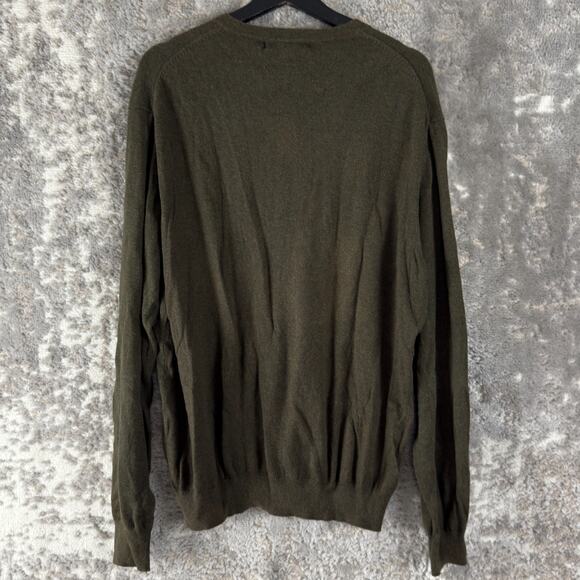 Sebastian Cooper Size L Cashmere Cotton Blend V Neck Sweater Olive Green Pullove - Picture 4 of 8